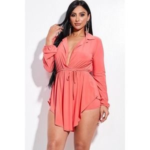 2 Pcs Long Sleeve Shirt and Shorts Coral Set